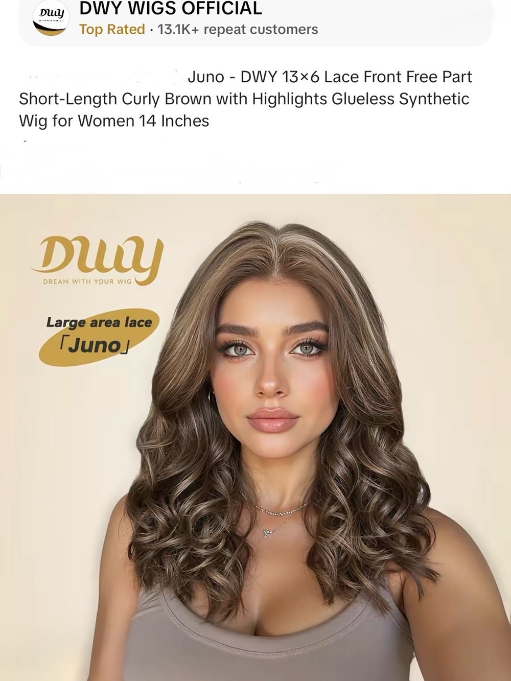 DWY Juno 14" Short-Length Curly Brown Highlight Lace Front Wig